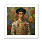 Prince Bernardino - Gay Mexican Royalty Art Print, Portrait Painting Person Ornate White Embroidered Jacket Black