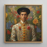 Prince Bernardino - Mexican Gay Royalty Framed Canvas, 12x12’’ / 31x31cm / Natural Floating Frame, Framed Portrait Painting Man Traditional
