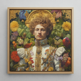 Prince Carlisle - English Gay Royalty Framed Canvas, 12x12’’ / 31x31cm / Natural Floating Frame, Framed Painting Man Curly Red Hair Ornate