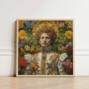 Prince Carlisle - Gay English Royalty Art Print / Canvas Framed Portrait Man Ornate Floral-patterned Attire Surrounded Vibrant, Itty-bitty