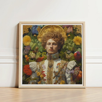 Prince Carlisle - Gay English Royalty Art Print / Canvas Framed Portrait Man Ornate Floral-embroidered Attire Surrounded Vibrant,