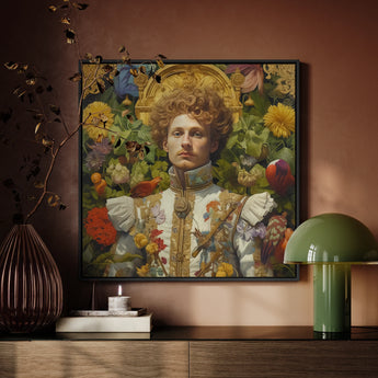 Prince Carlisle - Gay English Royalty Art Print / Canvas Framed Portrait Man Ornate Floral-adorned Attire Golden Embellishments Prince