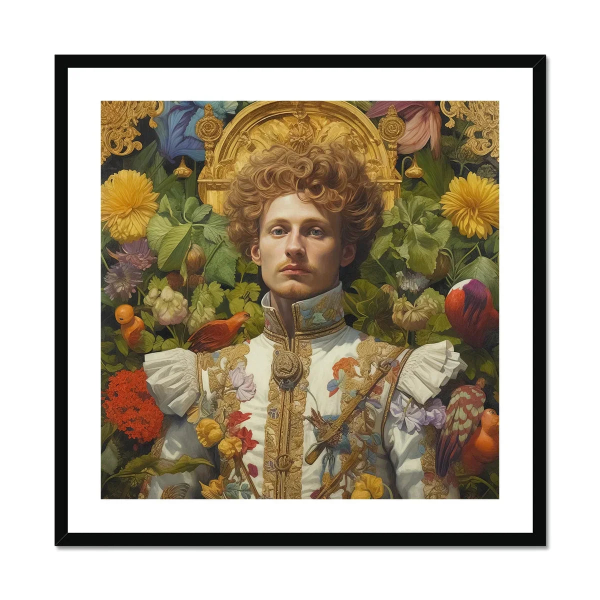 Prince Carlisle - Gay English Royalty Art Print, Classical-style Portrait Surrounded Vibrant Flowers Ornate Decorative Elements