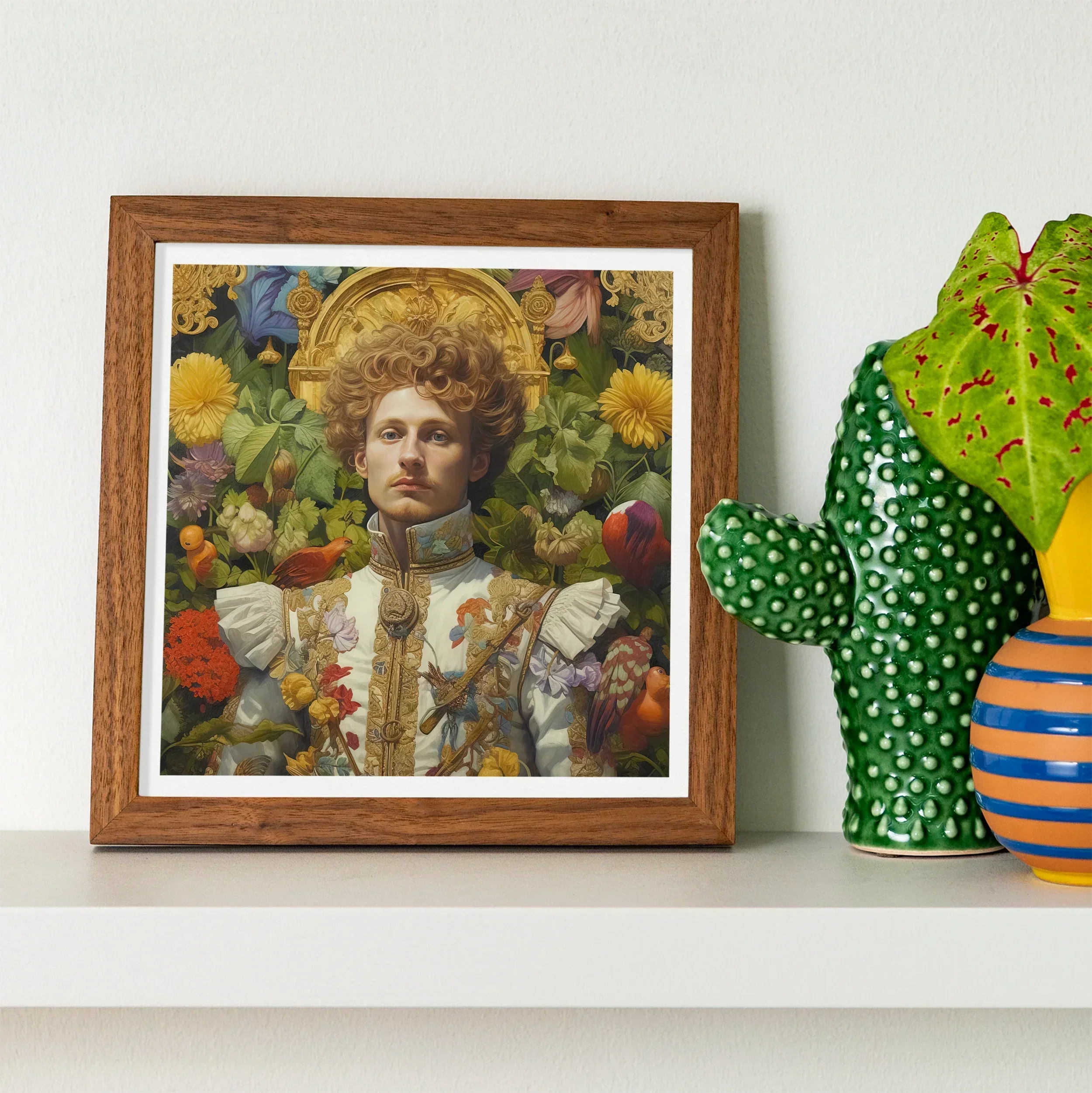 Prince Carlisle - Gay English Royalty Art Print, Framed Classical-style Artwork Figure Surrounded Flowers Fruit Golden