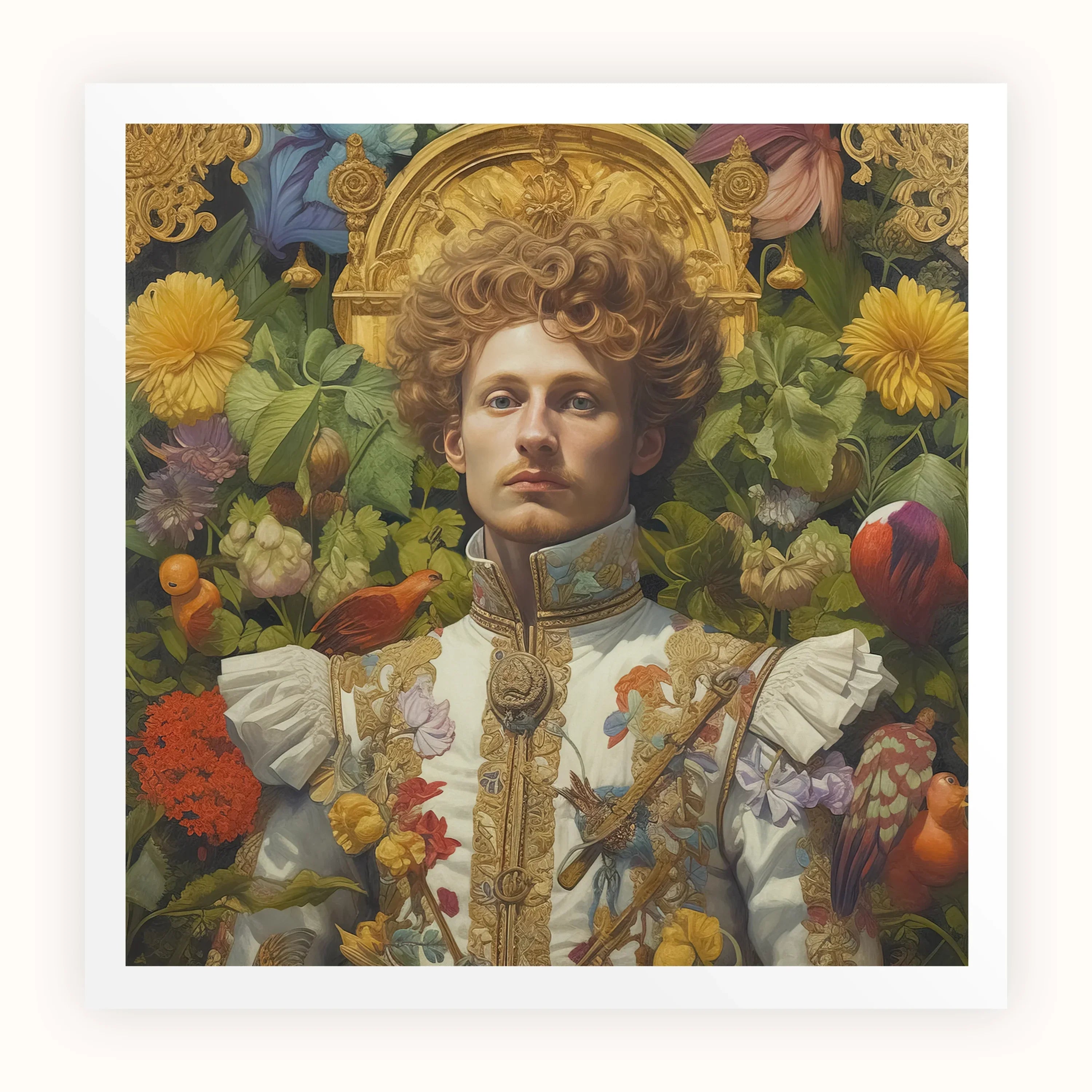 Prince Carlisle Gay English Royalty Art Print, Portrait Painting Ornate Renaissance Style Surrounded Colorful Flowers