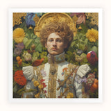 Prince Carlisle - Gay English Royalty Art Print, Portrait Painting Ornate Renaissance Style Surrounded Colorful Flowers