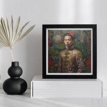 Prince Chakri - Gaysian Thai Royalty Art Print, Framed Portrait Person Ornate Floral-patterned Jacket Colorful Background