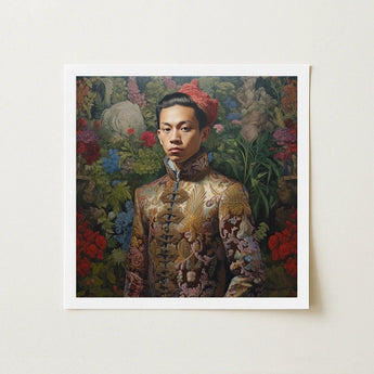 Prince Chakri - Gaysian Thai Royalty Art Print / Canvas Framed Portrait Man Ornate Gold-embroidered Traditional Jacket, Baroque Gay