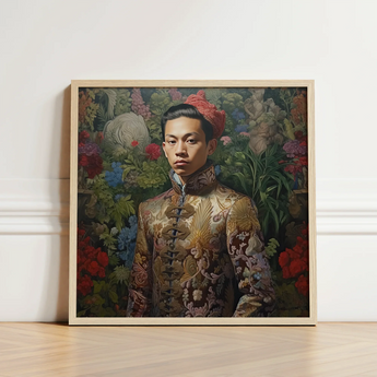 Framed Portrait Young Man Ornate Gold-embroidered Traditional Jacket Prince Chakri, Baroque Gay Princes, Gaysian Thai Royalty
