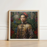 Framed Portrait Young Man Ornate Gold-embroidered Traditional Chinese Prince Chakri, Baroque Gay Princes, Gaysian Thai Royalty