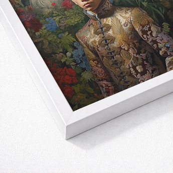 White Framed Art Print Man Ornate Gold-toned Embroidered Prince Chakri, Baroque Gay Princes, Gaysian Thai Royalty