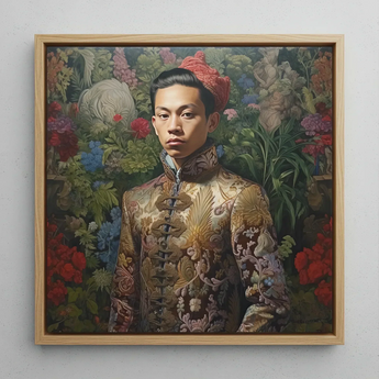 Prince Chakri - Gaysian Thai Royalty Art Print / Canvas Framed Portrait Man Ornate Gold-embroidered Traditional Jacket Intricate Prince