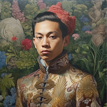 Prince Chakri - Gaysian Thai Royalty Art Print / Canvas Gold Brown Embroidered Brocade Jacket Intricate Floral Patterns Prince Chakri,