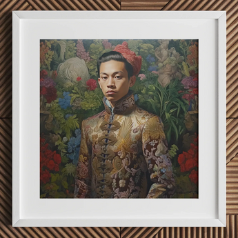 Prince Chakri - Gaysian Thai Royalty Art Print / Canvas Gold Embroidered Jacket Floral Pattern White Frame Prince Chakri, Baroque Gay
