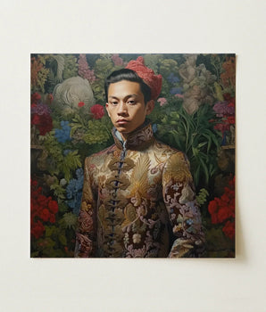 Richly Detailed Oil Painting Young Man Ornate Gold-embroidered Prince Chakri, Baroque Gay Princes, Gaysian Thai Royalty