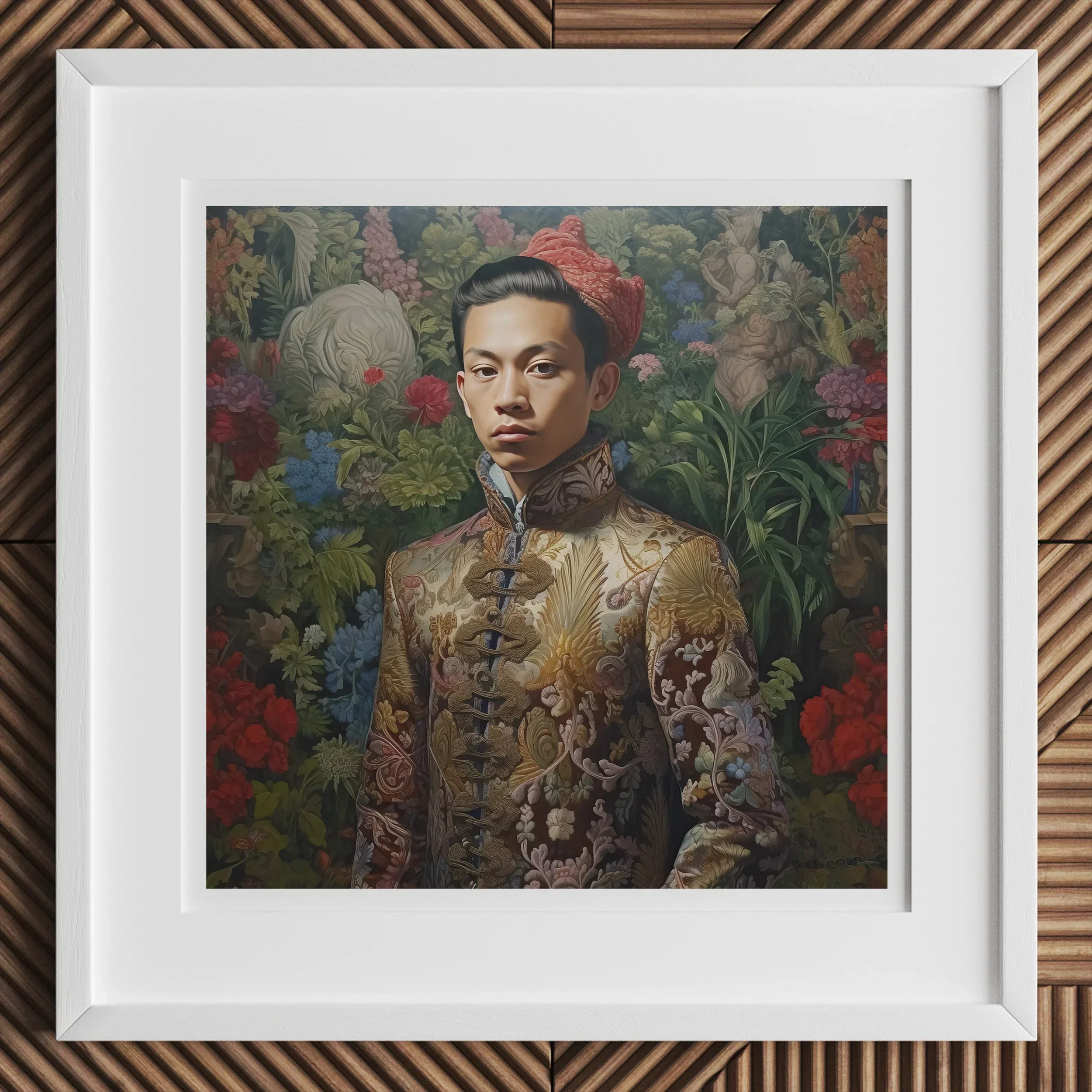 Prince Chakri Gaysian Thai Royalty Art Print, Framed Portrait Painting Figure Ornate Gold Chinese Style Jacket