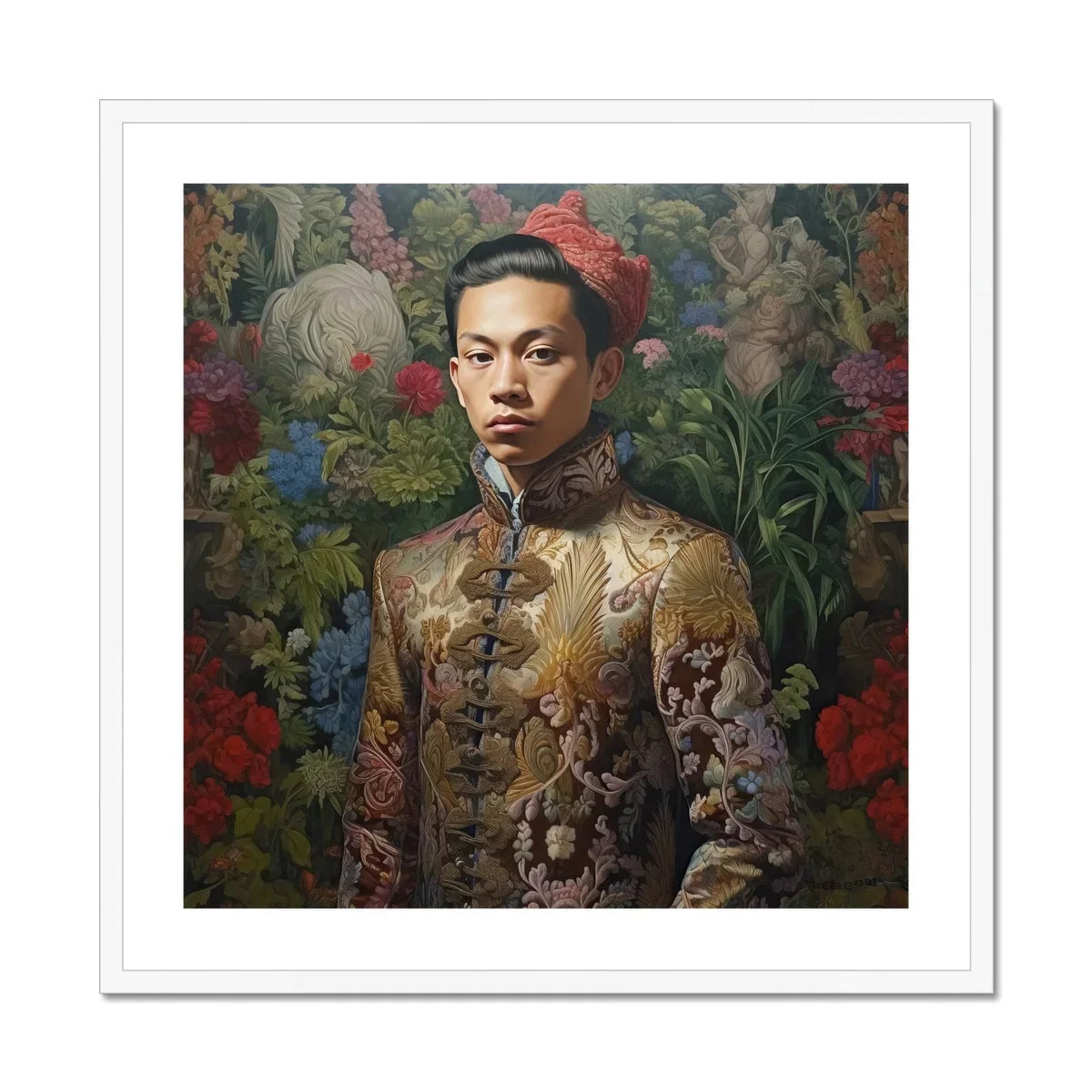 Prince Chakri - Gaysian Thai Royalty Art Print, Portrait Painting Figure Ornate Gold Chinese-style Jacket Floral
