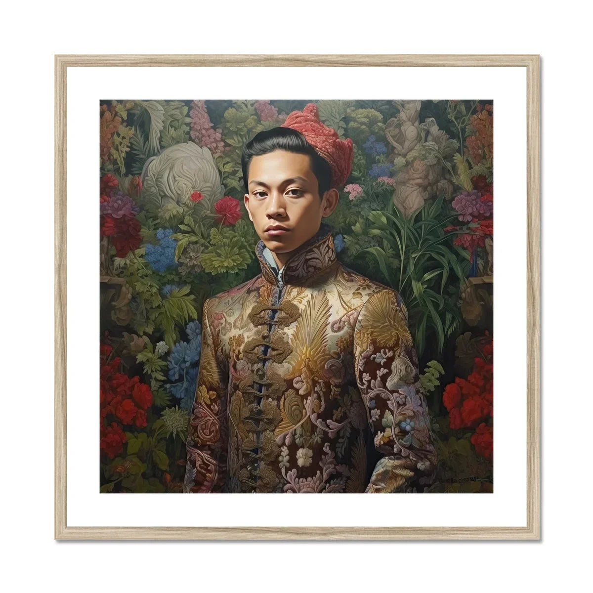 Prince Chakri - Gaysian Thai Royalty Art Print, Portrait Painting Ornate Chinese-style Jacket Floral Embroidery Red