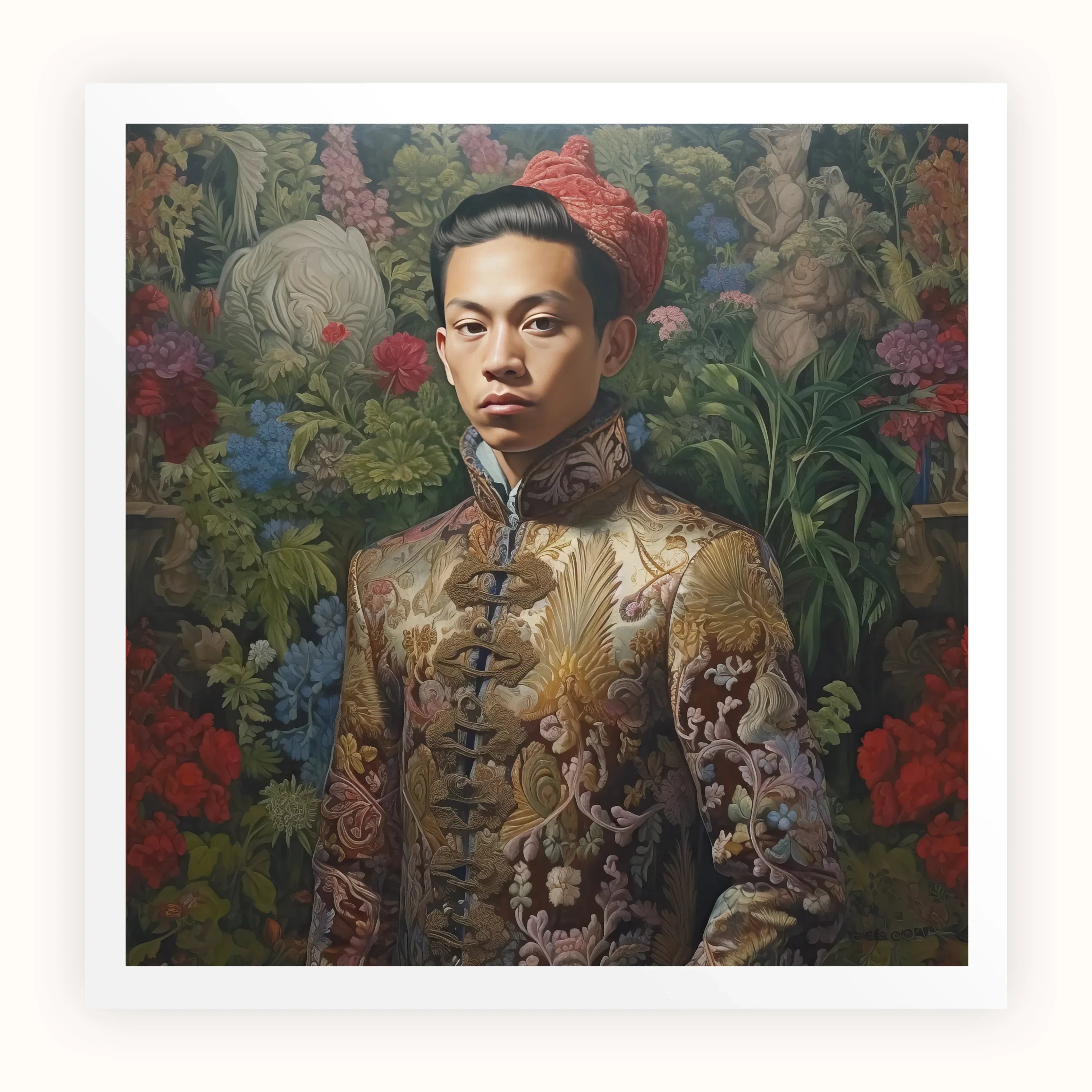 Prince Chakri Gaysian Thai Royalty Art Print, Portrait Painting Person Ornate Gold Brocade Chinese Style Jacket