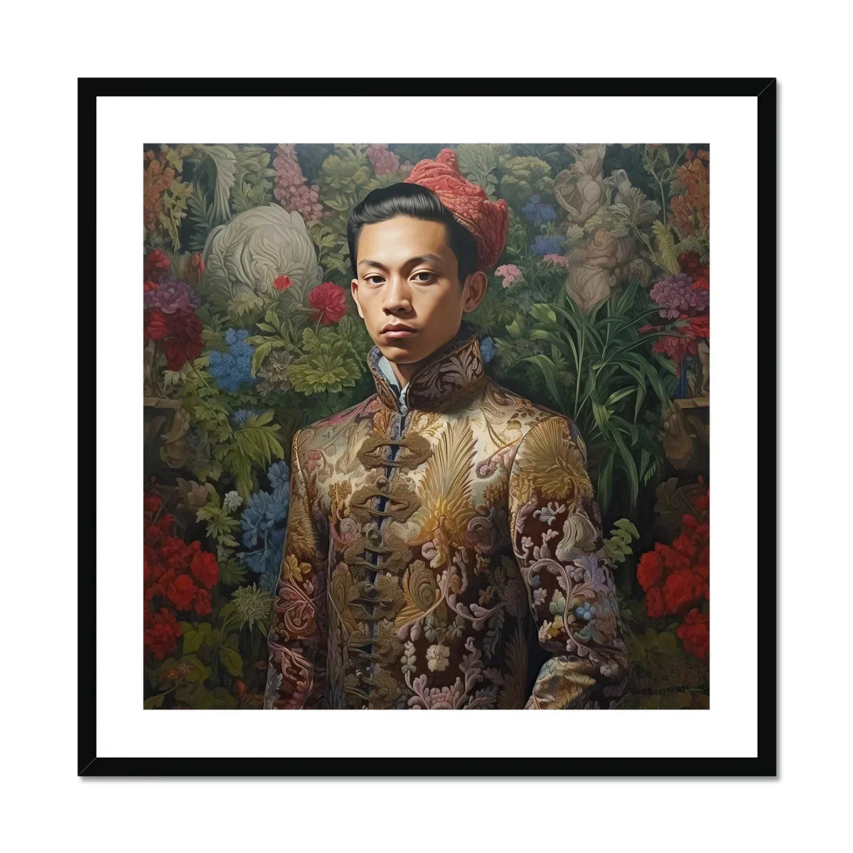 Prince Chakri - Gaysian Thai Royalty Art Print, Portrait Painting Person Ornate Gold Chinese-style Jacket Floral