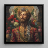 Prince Fyodor - Gay Russian Royalty Art Framed Canvas, 12x12’’ / 31x31cm / Black Floating Frame, Ornate Portrait Bearded Man Regal Attire