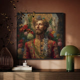 Prince Fyodor - Gay Russian Royalty Art Framed Canvas, Framed Portrait Bearded Man Flowers Foliage Head Shoulders