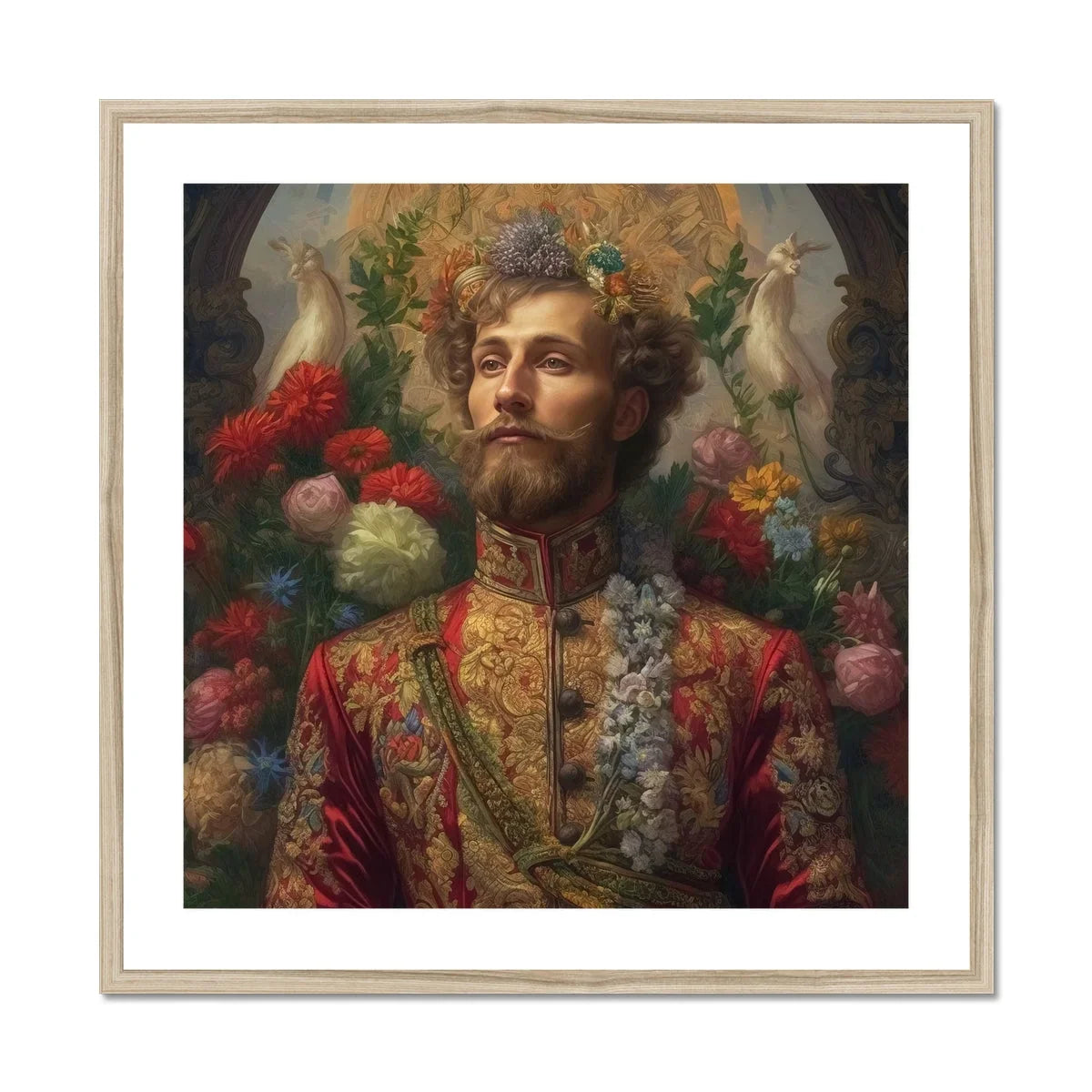 Prince Fyodor Russian Gay Royalty Art Print, Bearded Figure Ornate Red Gold Embroidered Military Style Jacket