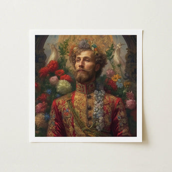 Prince Fyodor - Russian Gay Royalty Art Print / Canvas Square-framed Portrait Man Ornate Embroidered Red Gold, Itty-bitty Pretty Committee,