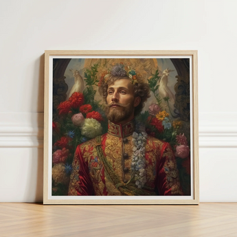 Framed Portrait Man Ornate Red Gold Embroidered Attire Prince Fyodor, Itty-bitty Pretty Committee, Baroque Gay Princes