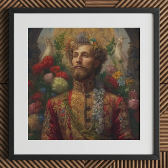 Prince Fyodor - Russian Gay Royalty Art Print / Canvas Framed Portrait Bearded Man Ornate Red Gold Embroidered Prince Fyodor, Itty-bitty