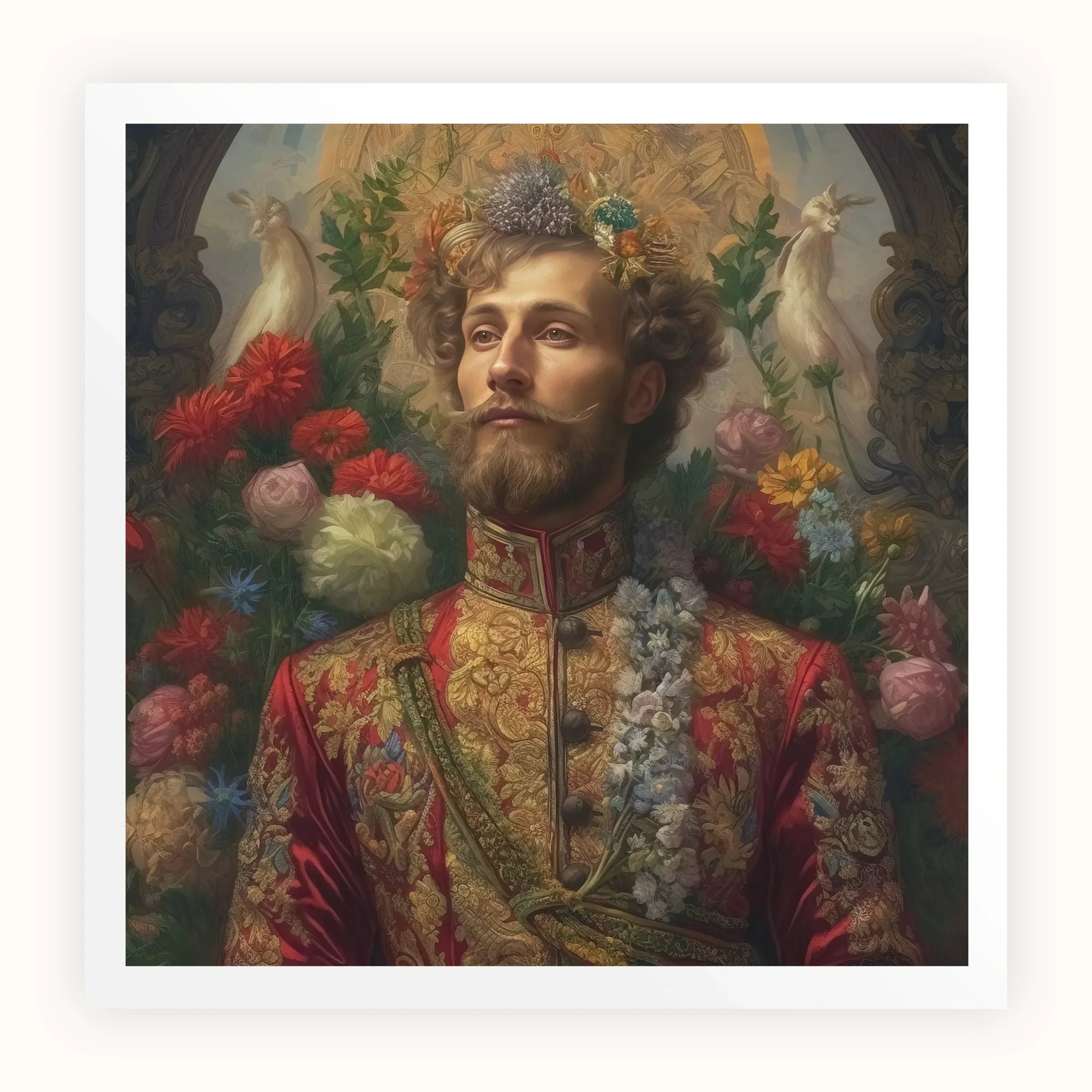 Prince Fyodor Russian Gay Royalty Art Print, Classical Portrait Painting Bearded Nobleman Ornate Red Gold