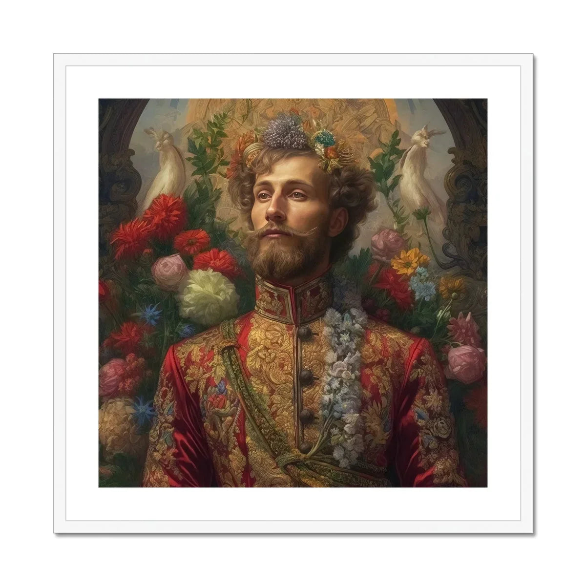 Prince Fyodor - Russian Gay Royalty Art Print, Regal Figure Ornate Red Gold Embroidered Uniform Floral