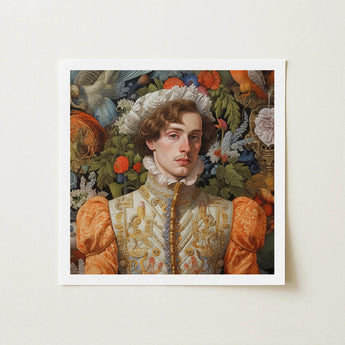Prince Hugo - German Gay Royalty Art Print / Canvas Framed Portrait Man Ornate Gold-embroidered Attire Orange, Itty-bitty Pretty Committee,