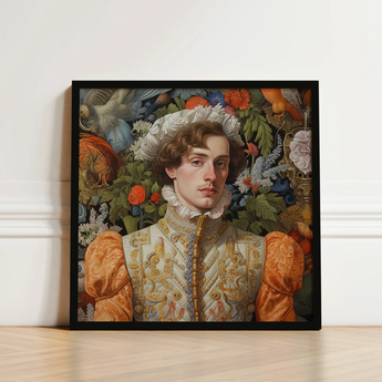 Framed Portrait Man Ornate Gold-embroidered Attire Puffed Orange Prince Hugo, Itty-bitty Pretty Committee, Baroque Gay Princes