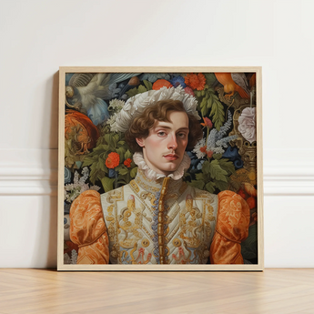 Framed Portrait Man Ornate Gold-embroidered Attire Puffed Orange Prince Hugo, Itty-bitty Pretty Committee, Baroque Gay Princes