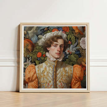 Framed Portrait Man Ornate Gold-embroidered Attire Puffed Sleeves Prince Hugo, Itty-bitty Pretty Committee, Baroque Gay Princes