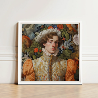 Framed Portrait Man Ornate Gold-embroidered Attire Puffed Orange Prince Hugo, Itty-bitty Pretty Committee, Baroque Gay Princes