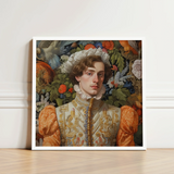 Framed Portrait Man Ornate Gold-embroidered Attire Puffed Orange Prince Hugo, Itty-bitty Pretty Committee, Baroque Gay Princes