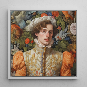 Prince Hugo - German Gay Royalty Art Print / Canvas Framed Portrait Young Man Ornate Cream-colored Renaissance-style Attire Prince Hugo,
