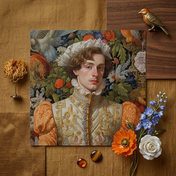 Prince Hugo - German Gay Royalty Art Print / Canvas Richly Detailed Portrait Print Man Ornate Gold-embroidered White Prince Hugo,