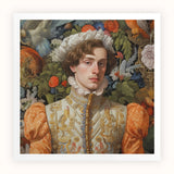 Prince Hugo - German Gay Royalty Art Print, Renaissance-style Portrait Ornate Orange Gold Brocade Clothing White