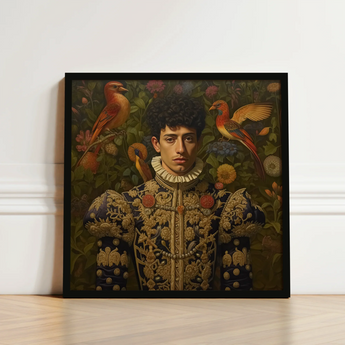 Framed Portrait Man Ornate Dark Blue Gold Embroidered Prince Ignacio, Itty-bitty Pretty Committee, Baroque Gay Princes