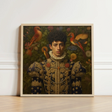 Framed Portrait Man Ornate Dark Blue Gold Embroidered Prince Ignacio, Itty-bitty Pretty Committee, Baroque Gay Princes
