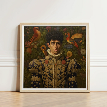 Framed Portrait Man Ornate Dark Blue Gold Embroidered Prince Ignacio, Itty-bitty Pretty Committee, Baroque Gay Princes