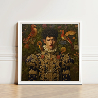 Framed Portrait Man Ornate Dark Blue Gold Embroidered Prince Ignacio, Itty-bitty Pretty Committee, Baroque Gay Princes
