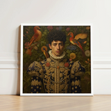 Framed Portrait Man Ornate Dark Blue Gold Embroidered Prince Ignacio, Itty-bitty Pretty Committee, Baroque Gay Princes
