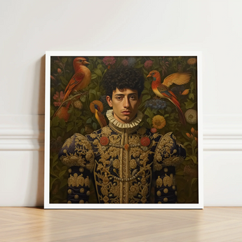 Framed Portrait Man Ornate Dark Blue Gold Embroidered Prince Ignacio, Itty-bitty Pretty Committee, Baroque Gay Princes