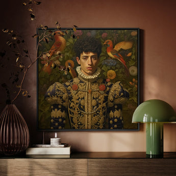 Prince Ignacio - Gay Spanish Royalty Art Print / Canvas Framed Portrait Man Ornate Dark Blue Gold Embroidered Prince Ignacio, Itty-bitty