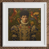 Prince Ignacio - Gay Spanish Royalty Art Print / Canvas Royal Blue Gold Ornate Jacket Red Birds Shoulders Prince Ignacio, Itty-bitty Pretty