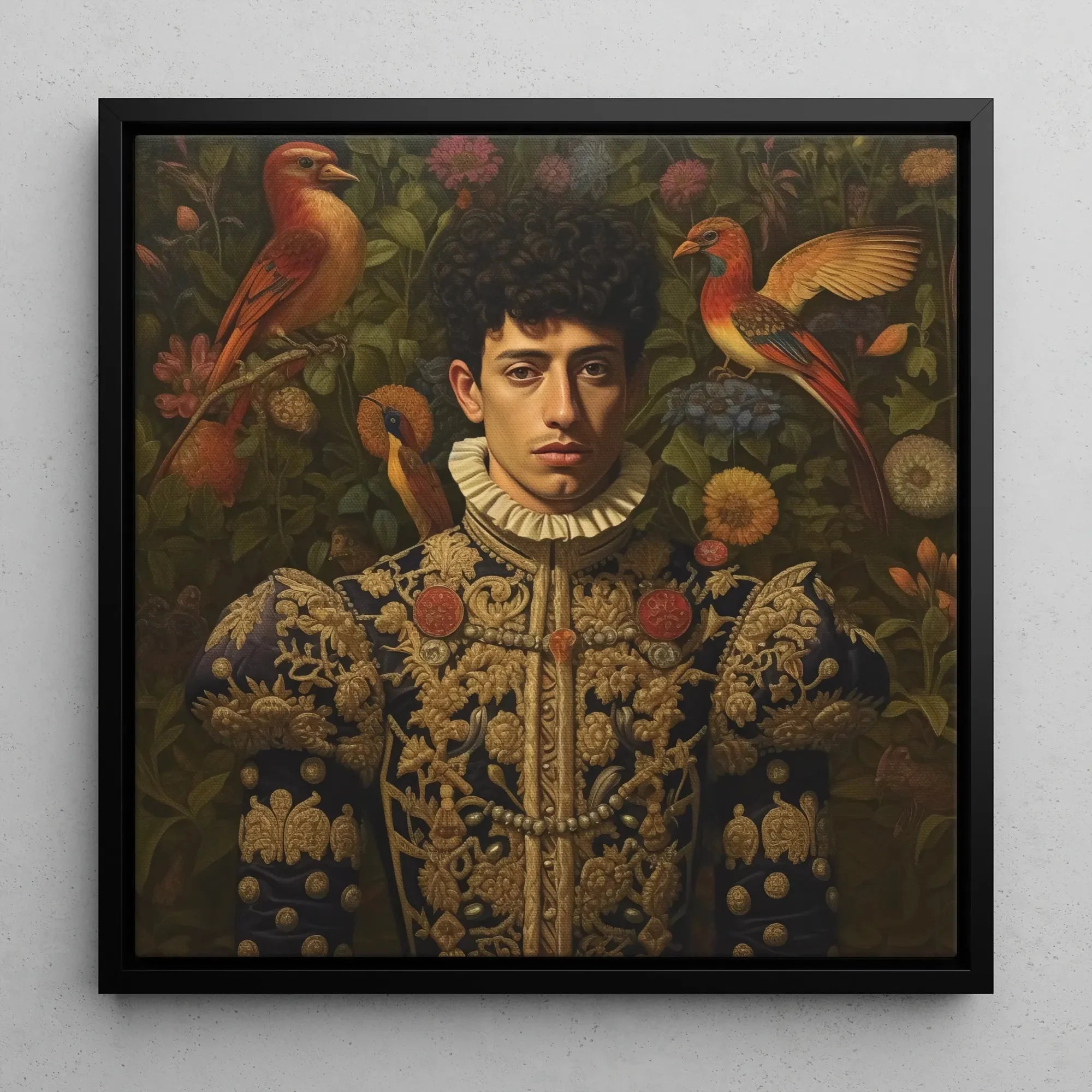 Prince Ignacio - Gay Spanish Royalty Queerart Framed Canvas - 16’x16’ / Black Frame / White Wrap - Posters Prints &